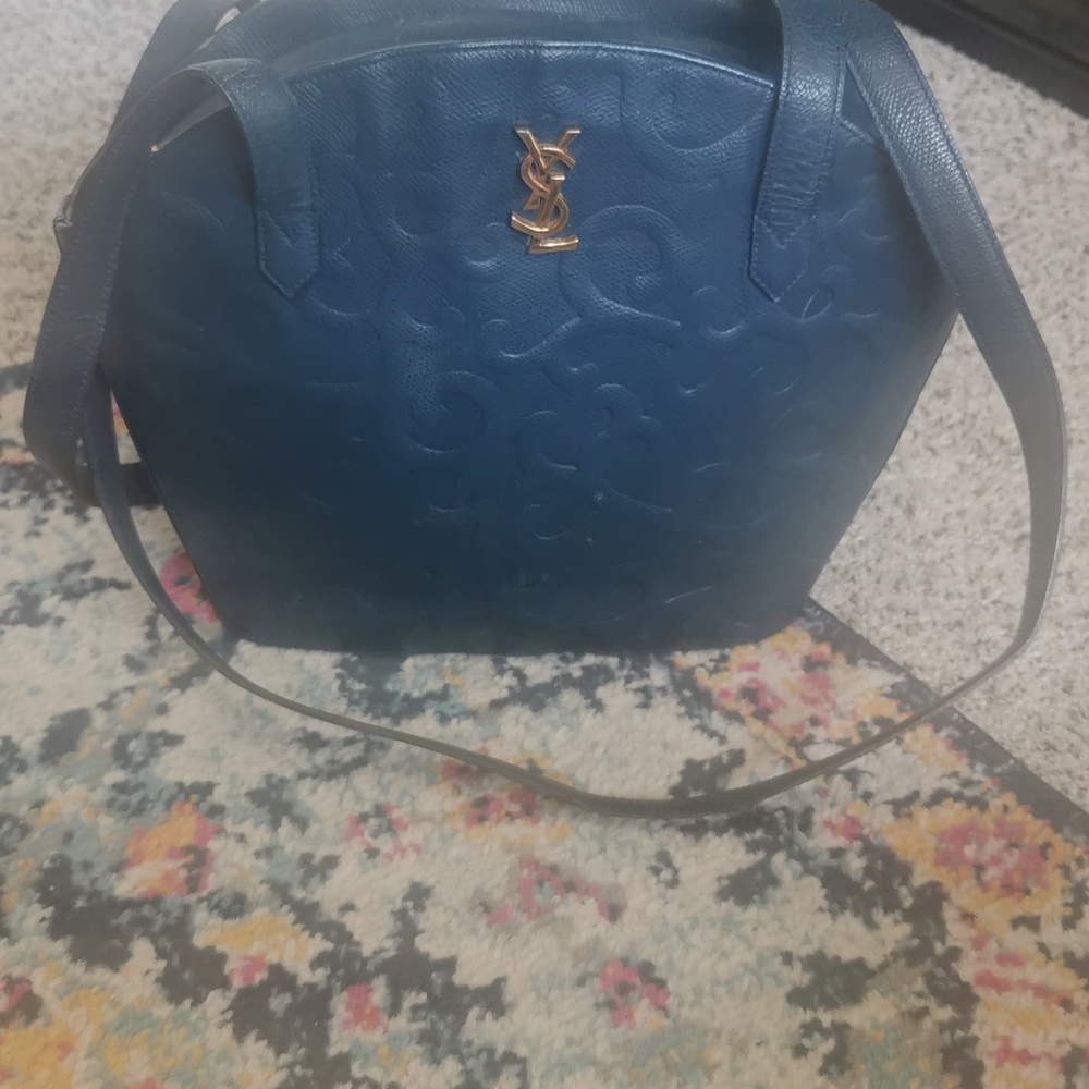 Yves Saint Laurent Blue Embossed Shoulder Bag